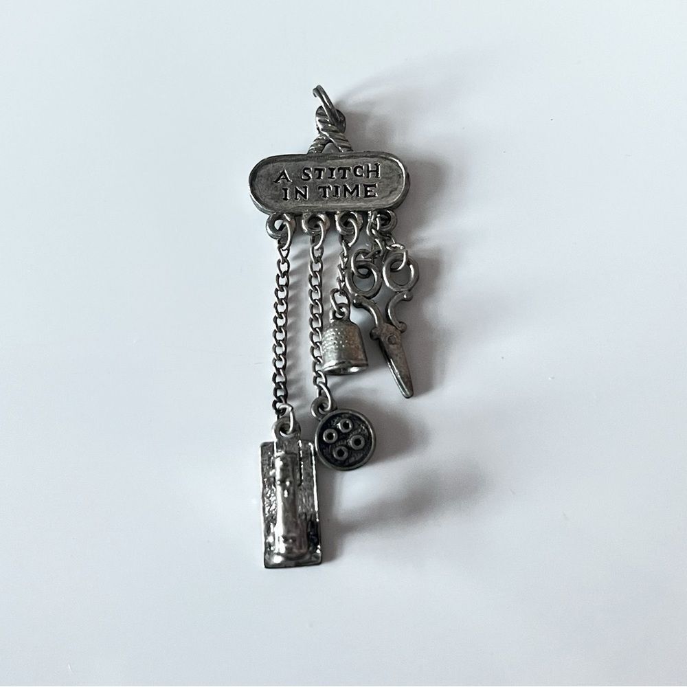 Vintage Silver Sewing Themed Dangle Pendant